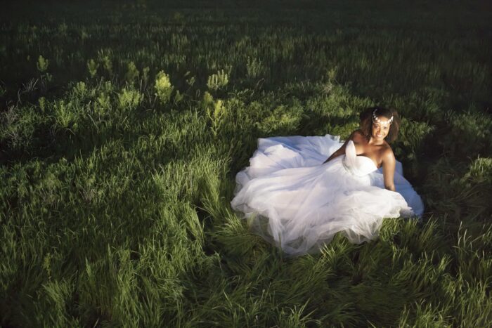 bride in an oklahoma field