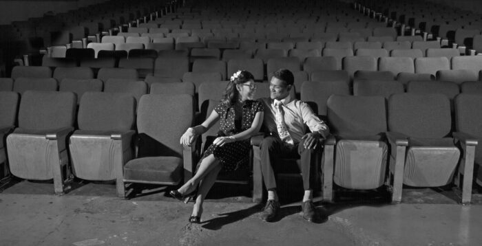 old movie theatre engagement photos vintage